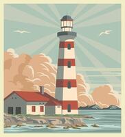 Retro vintage lighthouse design poster vector