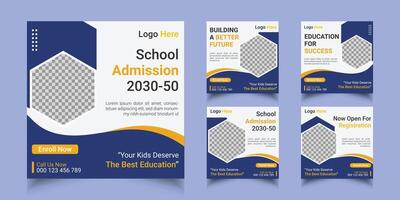 School Admission kids social media post template vector