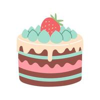 Simple birthday cake isolated on white. Flat cartoon design for postcards and stickers, birthday party invitation vector