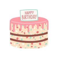 Simple birthday cake isolated on white. Flat cartoon design for postcards and stickers, birthday party invitation vector