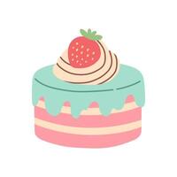 Simple birthday cake isolated on white. Flat cartoon design for postcards and stickers, birthday party invitation vector