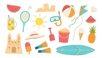 Summer beach elements set. Flat isolated illustration vector