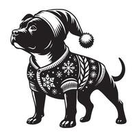 illustration of a Staffordshire Bull Terrier in Festive Attire in black and white vector