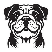 A Loving English bulldog face illustration in black and white vector