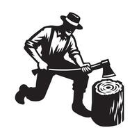 illustration of A lumberjack Chopping Wood in black and white vector