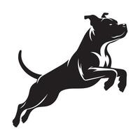 American Staffordshire Terrier Mid Air Jump illustration in black and white vector