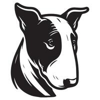 A Sad Bull Terrier Dog Face illustration in black and white vector