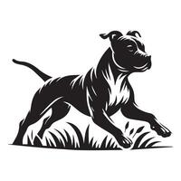 American Staffordshire Terrier Running Freely in Field illustration in black and white vector