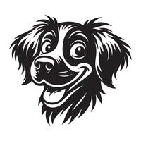 A Mischievous Brittany Spaniel dog face illustration in black and white vector