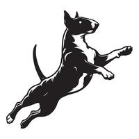 toro terrier saltando actitud ilustración en negro y blanco vector