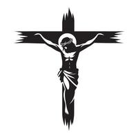 Jesus on the cross illustration in black and white vector