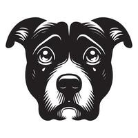 illustration of A Sorrowful Staffordshire Bull Terrier Dog Face in black and white vector