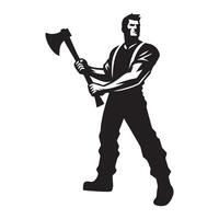 illustration of a man with an axe in black and white vector