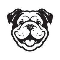 A Happy English bulldog face illustration in black and white vector