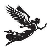 A flying angel illustration in black and white vector