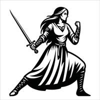 Female Viking Warrior illustration in black and white vector