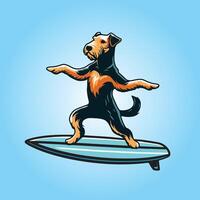 airedale terrier perro jugando tablas de surf perro surf ilustración vector