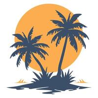 illustration of two palm trees with the sun behind them vector