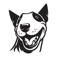 An Amused Bull Terrier Dog Face illustration in black and white vector