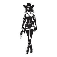 a cowgirl Standing in confidence illustration in black and white vector