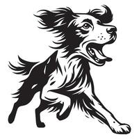 Energetic Brittany Spaniel illustration in black and white vector