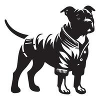 americano Staffordshire terrier en elegante atuendo ilustración en negro y blanco vector