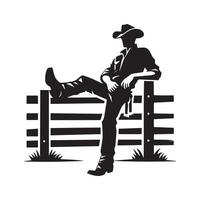 A Cowboy leaning on a fence illustration vector