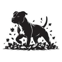 Staffordshire toro terrier caminando mediante otoño hojas ilustración vector