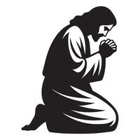 Jesus Praying illustration in black and white vector