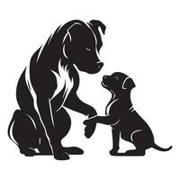 American Staffordshire Terrier Gently Interacting with Child illustration in black and white vector