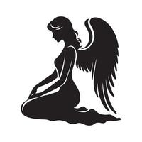 an angel Resting on ground illustration in black and white vector