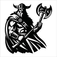 Viking Warrior illustration in black and white vector