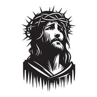 a crown of thorns on Jesus head illustration in black and white vector