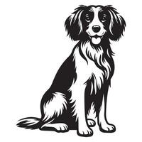 Calm and Happy Brittany Spaniel illustration in black and white vector