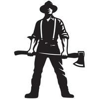 illustration of A lumberjack holding an axe in black and white vector