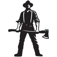 illustration of A lumberjack holding an axe in black and white vector