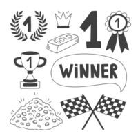 First place winner doodle icons set vector