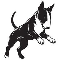 Bull Terrier Jumping Pose illustration in black and white vector