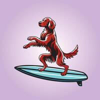 Irish Setter Dog playing surfboards Dog Surfing illustration vector