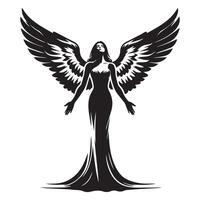 a beautiful angel illustration in black and white vector