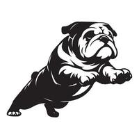 Playful English Bulldog Pouncing illustration in black and white vector