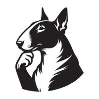 A Thoughtful Bull Terrier Dog Face illustration in black and white vector