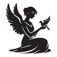 an angel with a dove illustration in black and white vector