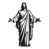 Jesus arms outstretched illustration in black and white vector