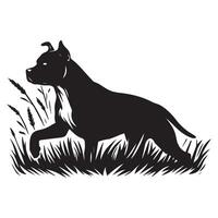 Staffordshire toro terrier deslizamiento mediante alto césped ilustración vector