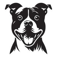 illustration of A Energetic Staffordshire Bull Terrier Dog Face in black and white vector