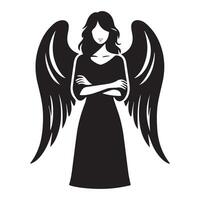 an angel in arm crossed illustration in black and white vector