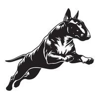 Bull Terrier Jumping Pose illustration in black and white vector