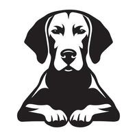 un relajado vizsla perro cara ilustración en negro y blanco vector