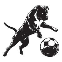American Staffordshire Terrier Playing Soccer illustration in black and white vector
